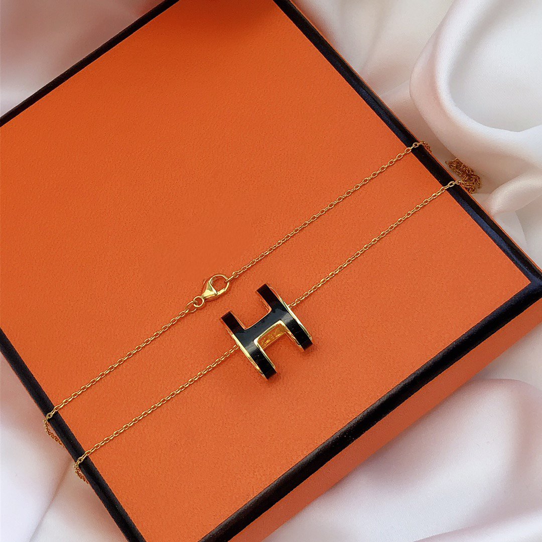 [LORA]HM CLIC BLACK ENAMEL GOLD NECKLACE