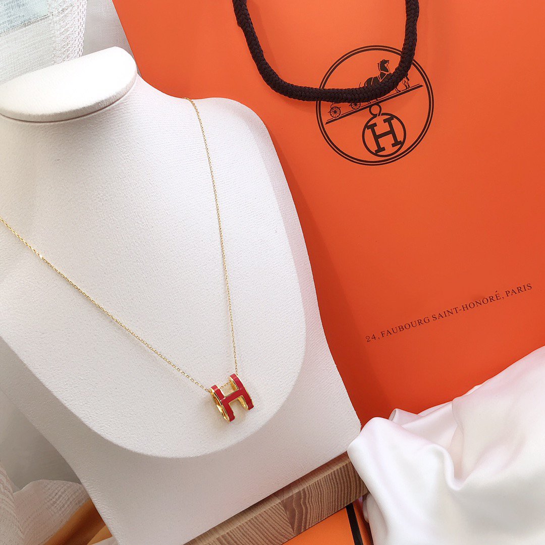 [LORA]HM CLIC RED ENAMEL GOLD NECKLACE