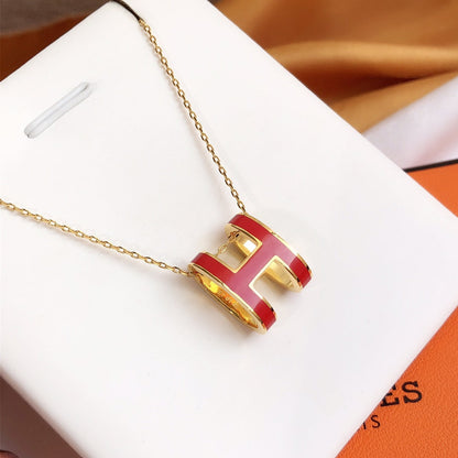 [LORA]HM CLIC RED ENAMEL GOLD NECKLACE