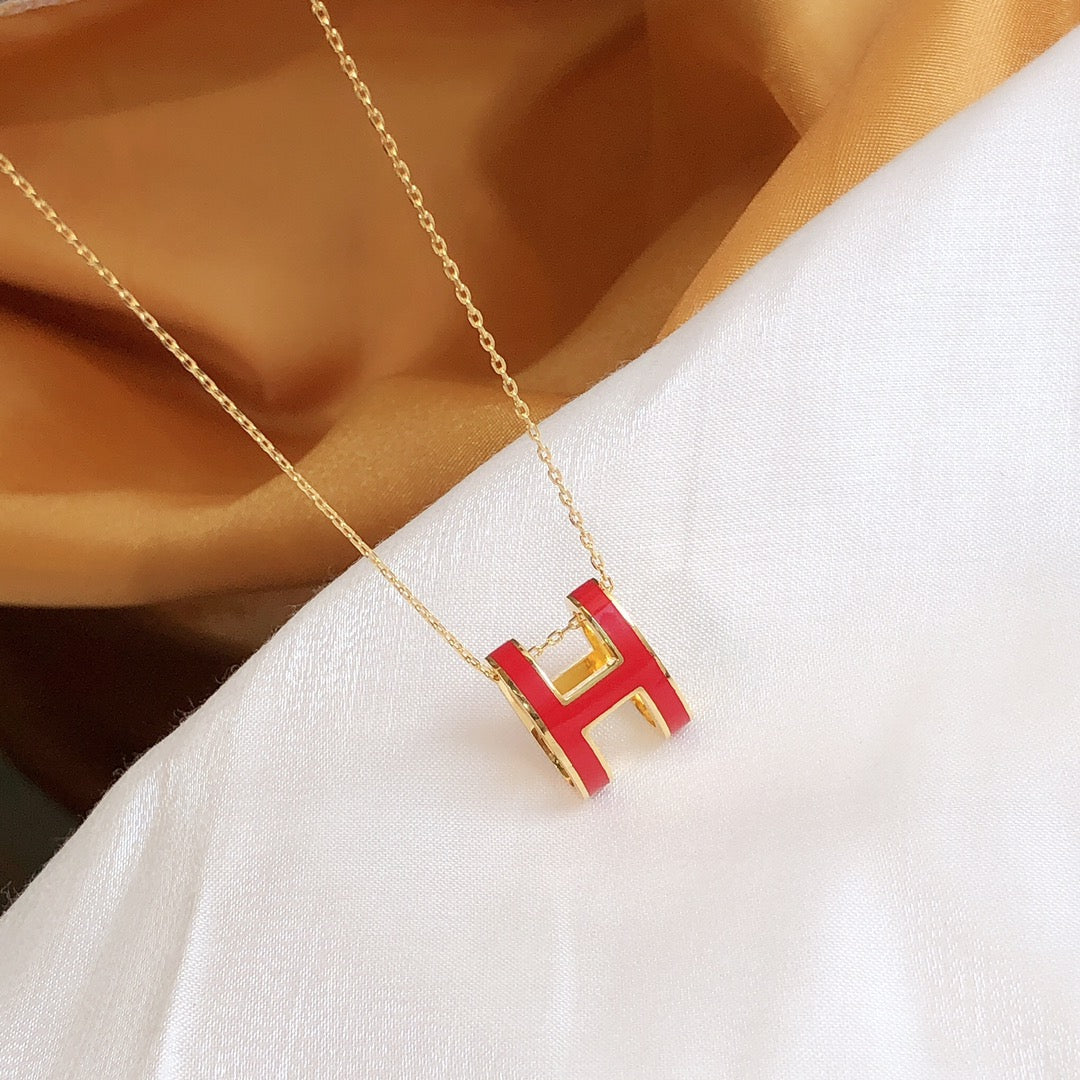 [LORA]HM CLIC RED ENAMEL GOLD NECKLACE