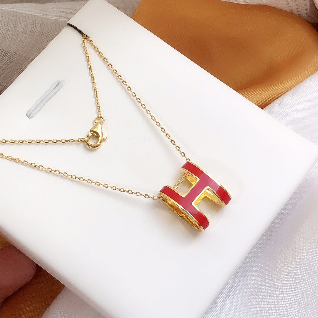 [LORA]HM CLIC RED ENAMEL GOLD NECKLACE