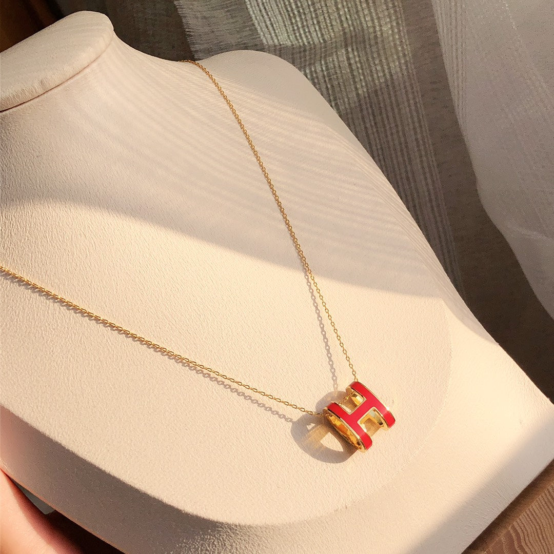 [LORA]HM CLIC RED ENAMEL GOLD NECKLACE