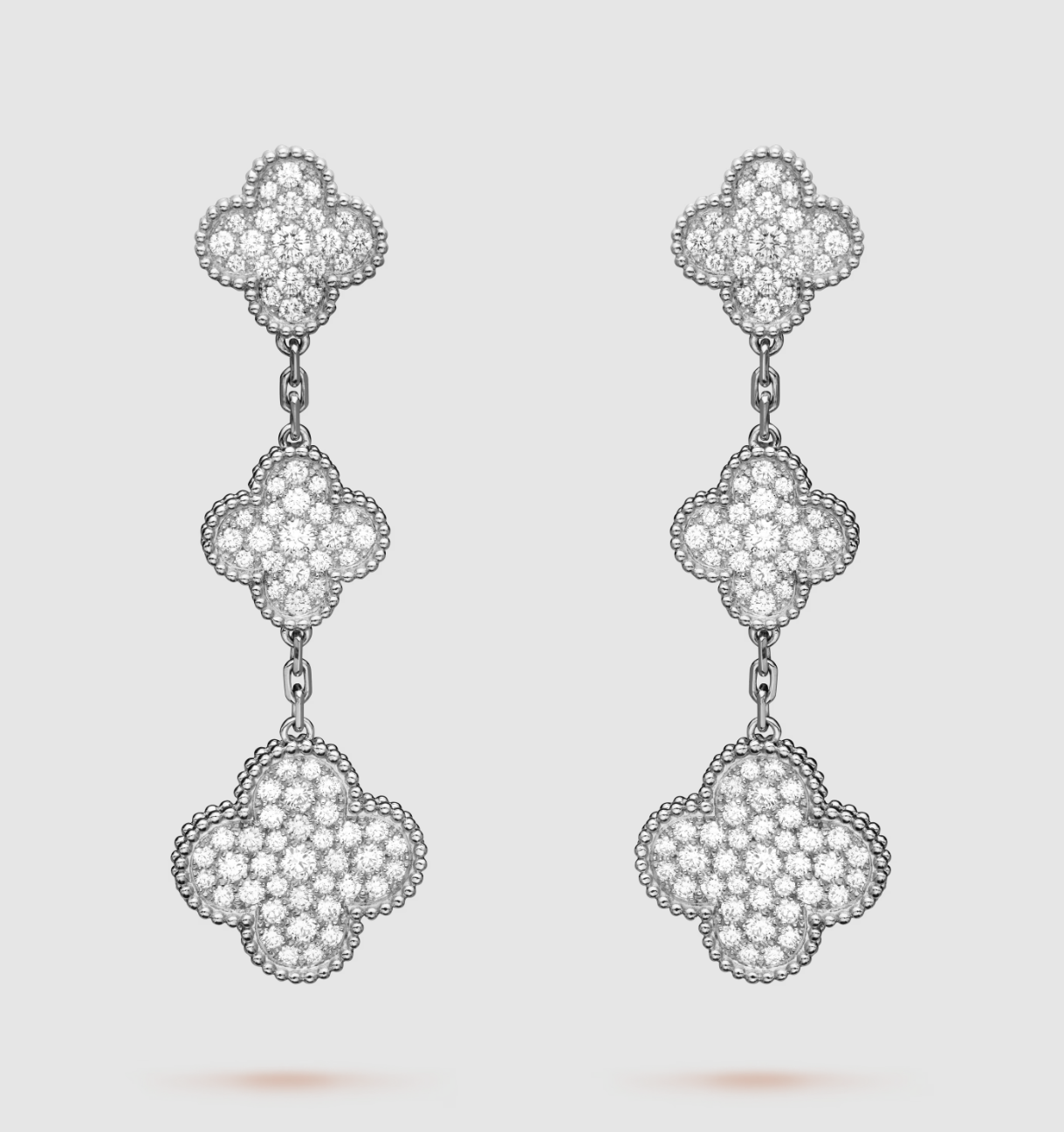 [Lora]CLOVER 3 MOTIF DIAMOND SILVER DROP EARRINGS