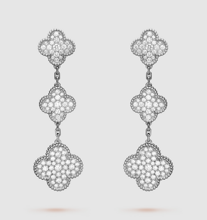 [Lora]CLOVER 3 MOTIF DIAMOND SILVER DROP EARRINGS