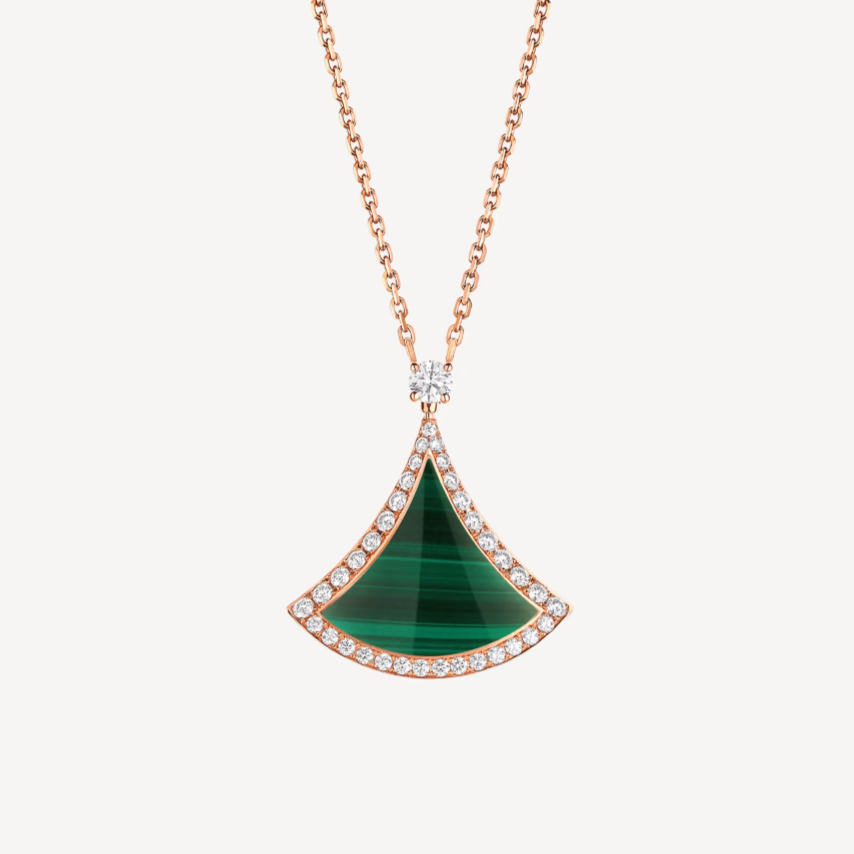 [LORA]DREAM MALACHITE DIAMOND PAVED PINK GOLD NECKLACE