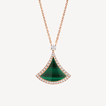 [LORA]DREAM MALACHITE DIAMOND PAVED PINK GOLD NECKLACE