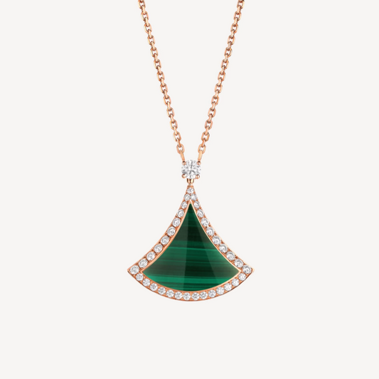 [LORA]DREAM MALACHITE DIAMOND PAVED PINK GOLD NECKLACE