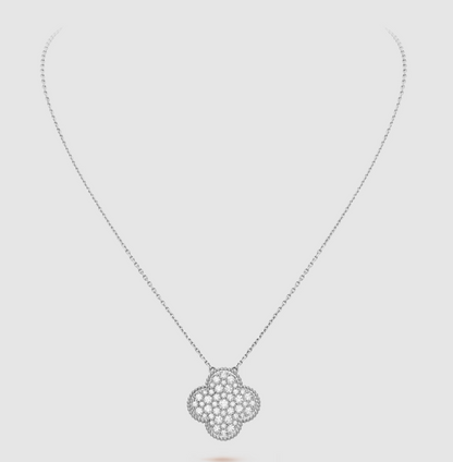 [Lora]CLOVER 25MM LARGE PENDANT DIAMOND PAVED SILVER NECKLACE