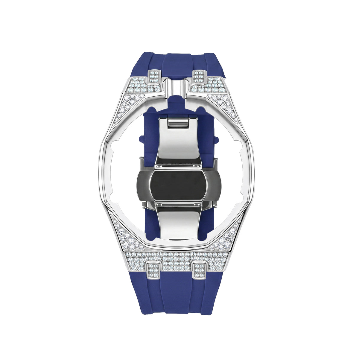 Strap For Ap Swatch Royal Oak Pop Exclusive Steel Case With Diamond(Moissanite) & Silicone Strap