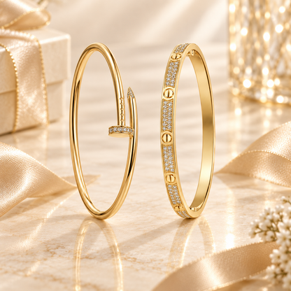 [Lora] JUSTE Diamond & LOVE Diamond-Paved Bracelet Stack Set