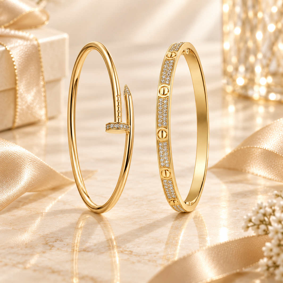 [Lora] JUSTE Diamond & LOVE Diamond-Paved Bracelet Stack Set