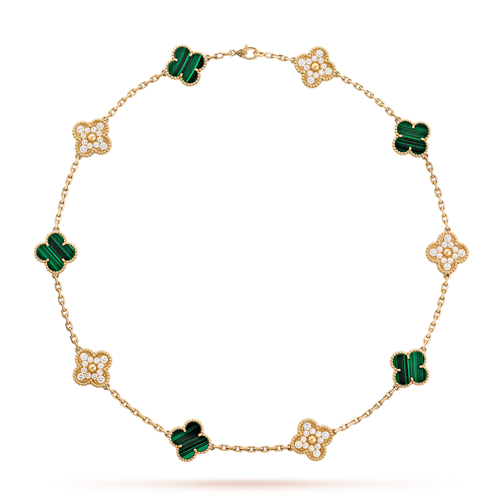 [LORA]CLOVER 10 MOTIFS MALACHITE DIAMOND NECKLACE