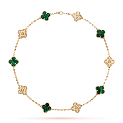 [LORA]CLOVER 10 MOTIFS MALACHITE DIAMOND NECKLACE