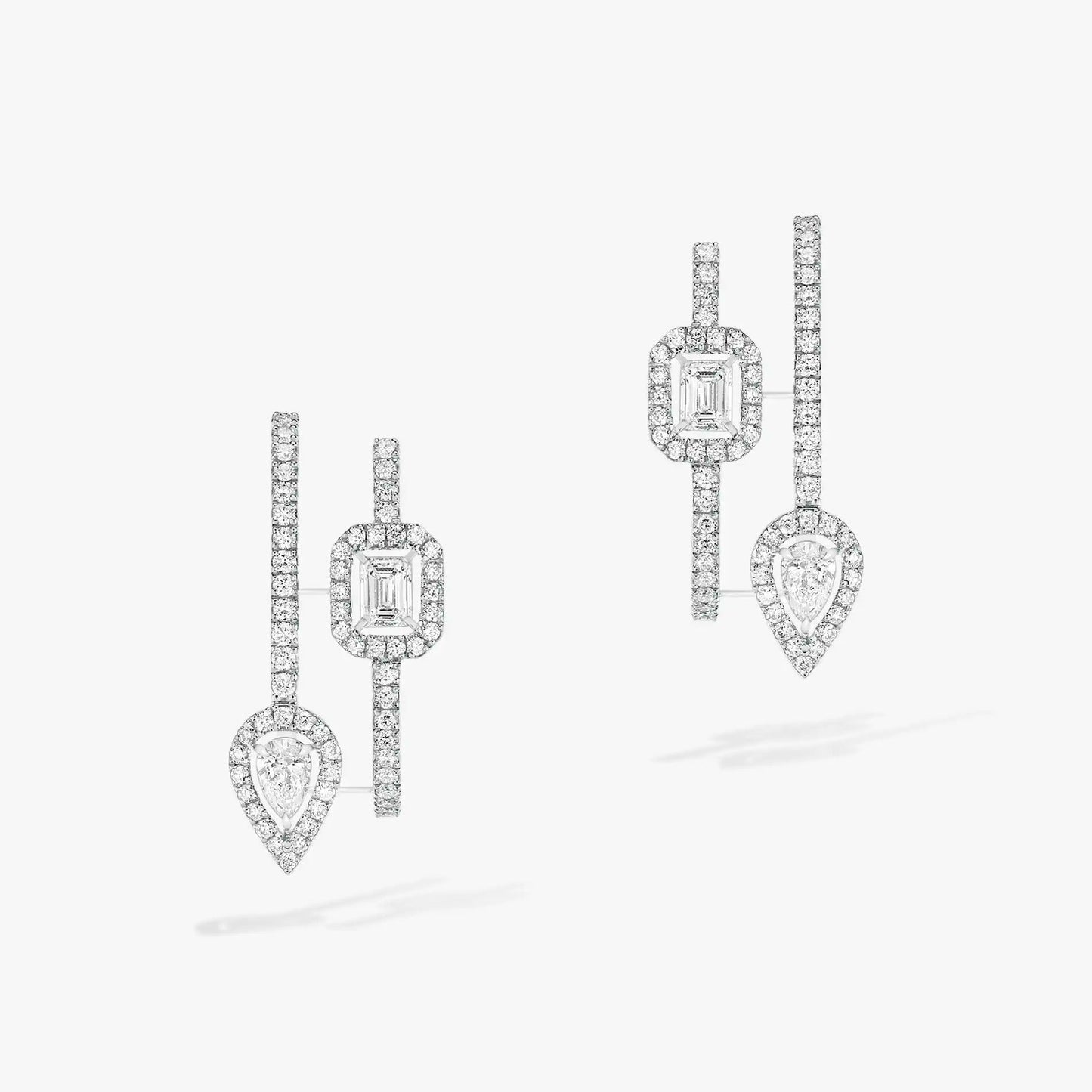 [LORA] CREOLES MY TWIN 2 RANGS SILVER DIAMOND EARRINGS