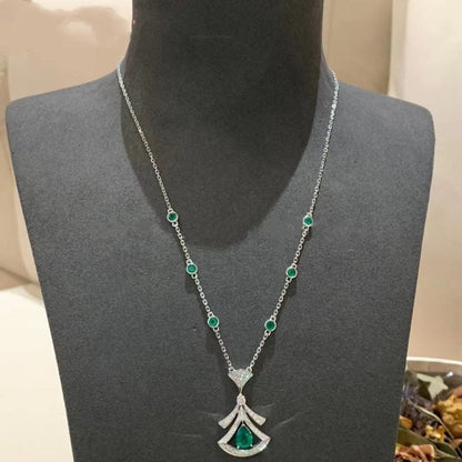 [LORA]DREAM NECKLACE MALACHITE DIAMOND SILVER