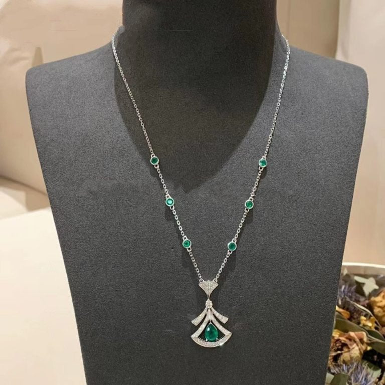 [LORA]DREAM NECKLACE MALACHITE DIAMOND SILVER