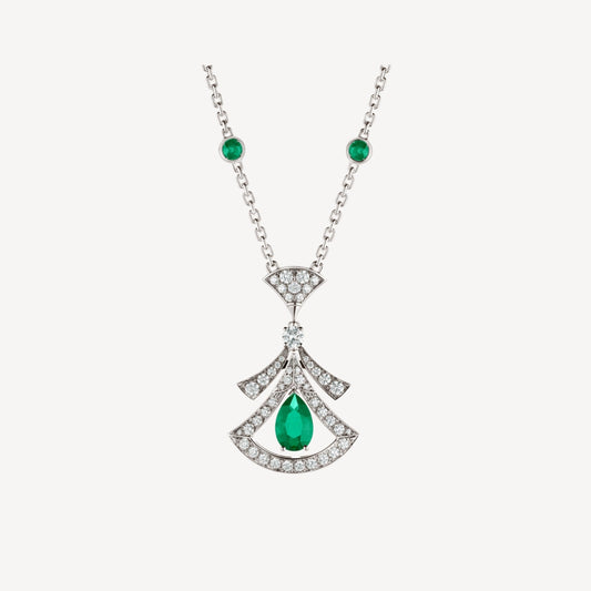 [LORA]DREAM NECKLACE MALACHITE DIAMOND SILVER