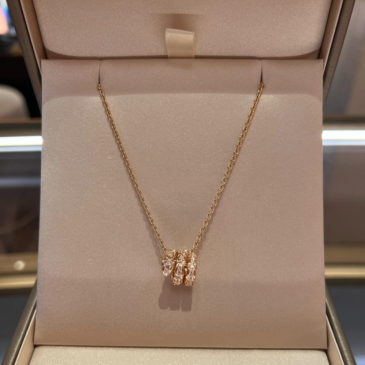 [LORA]SERPENTI PINK GOLD NECKLACE DOUBLE RING DIAMOND