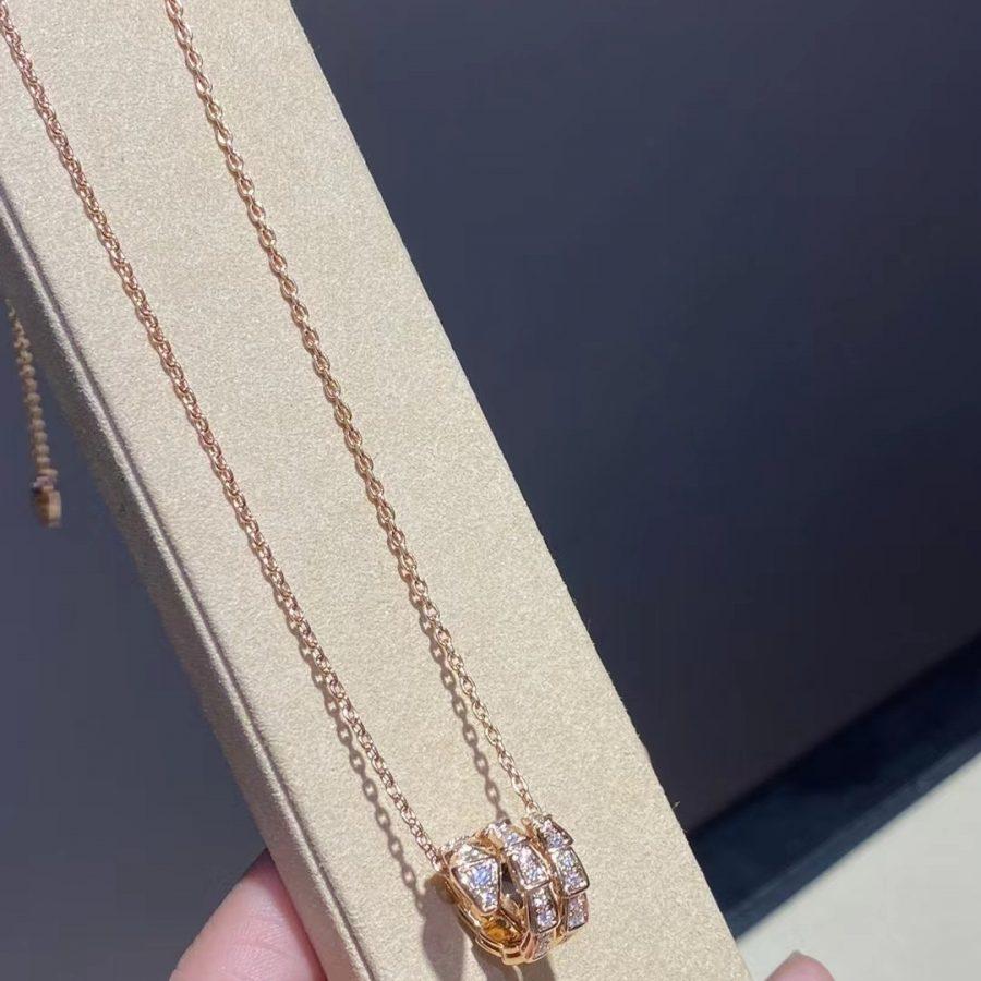 [LORA]SERPENTI PINK GOLD NECKLACE DOUBLE RING DIAMOND