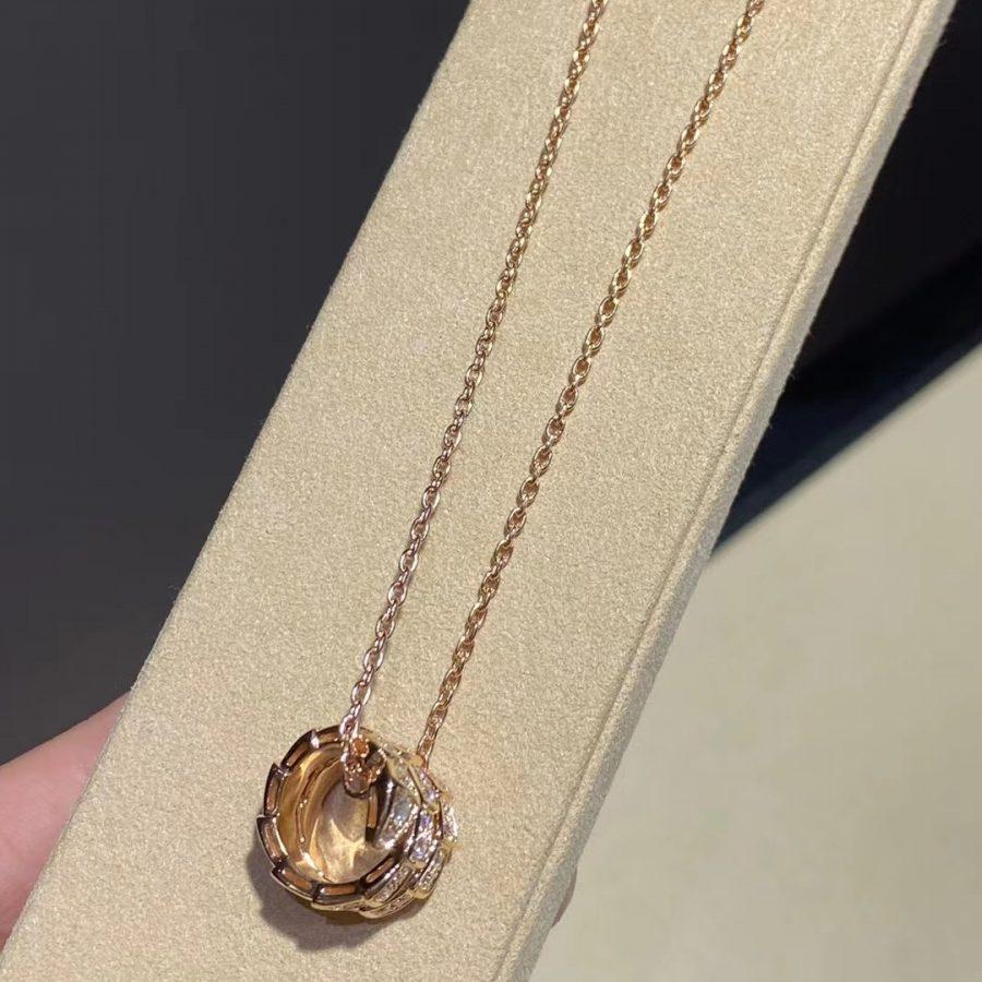 [LORA]SERPENTI PINK GOLD NECKLACE DOUBLE RING DIAMOND