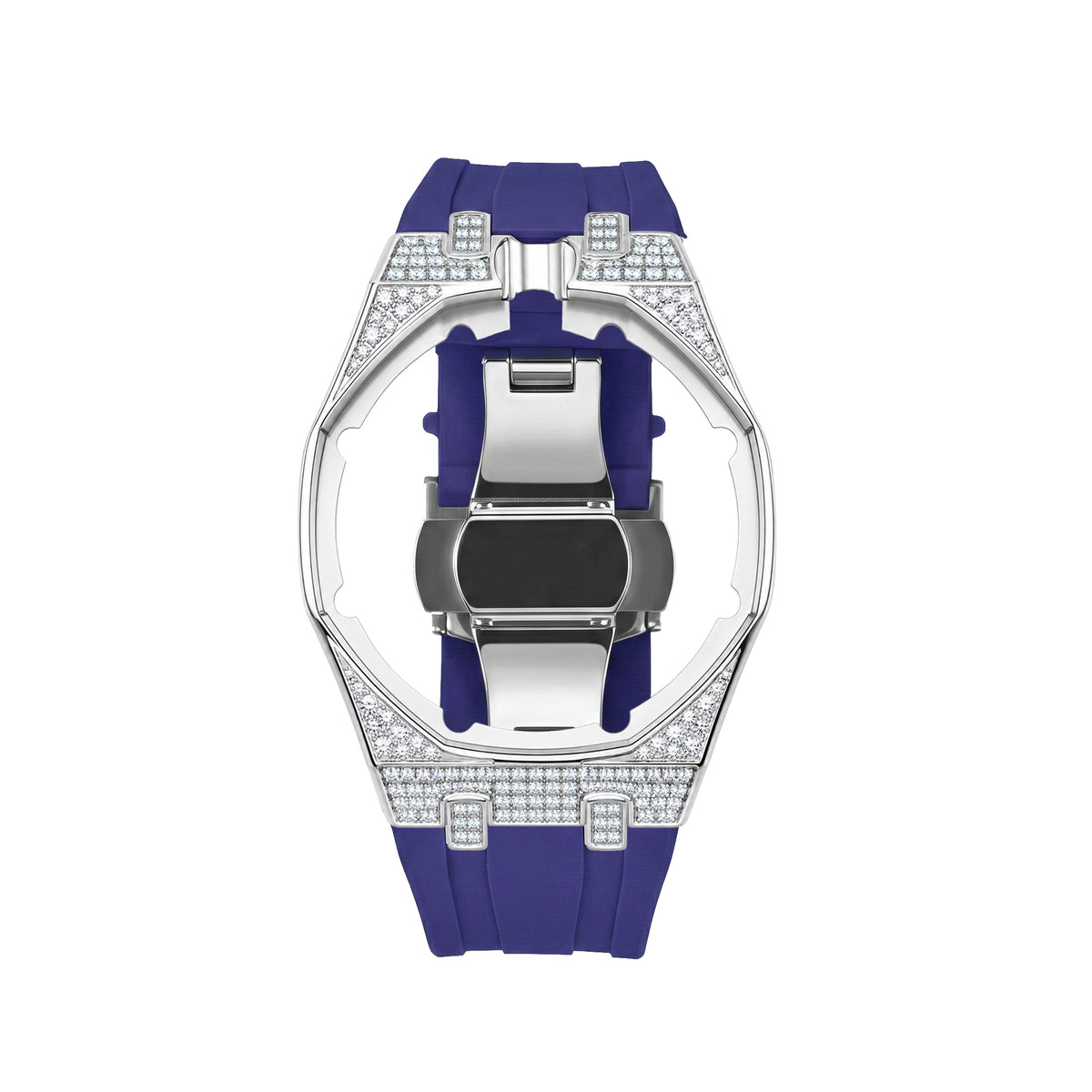 Strap For Ap Swatch Royal Oak Pop Exclusive Steel Case With Diamond(Moissanite) & Silicone Strap