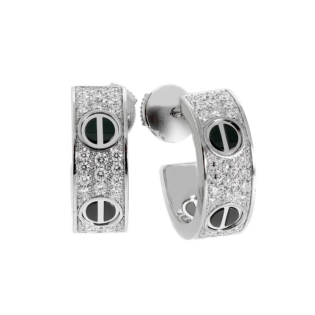 [Lora] LOVE CERAMIC DIAMOND PAVED SILVER EARRINGS