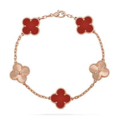 [Lora] CLOVER 5 MOTIF RED CORNELIAN BRACELET COLLECTION