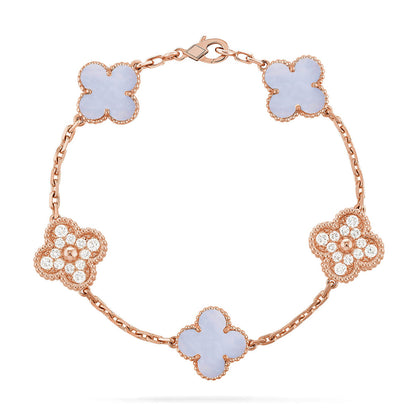 [LORA] CLOVER 5 MOTIF PURPLE CHALCEDONY BRACELET COLLECTION