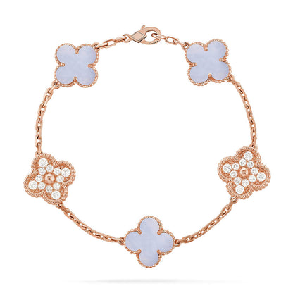 [Lora] CLOVER 5 MOTIF PURPLE CHALCEDONY BRACELET COLLECTION