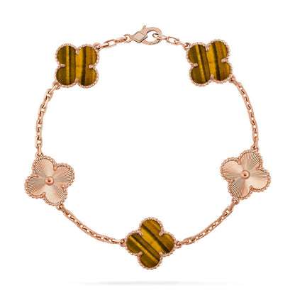 [LORA] CLOVER 5 MOTIFS TIGER EYE BRACELET COLLECTION