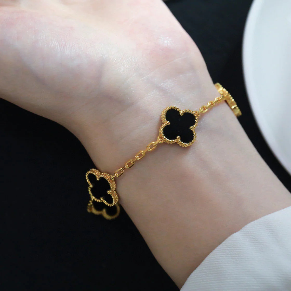 [LORA]CLOVER  5 MOTIFS BLACK ONYX BRACELET