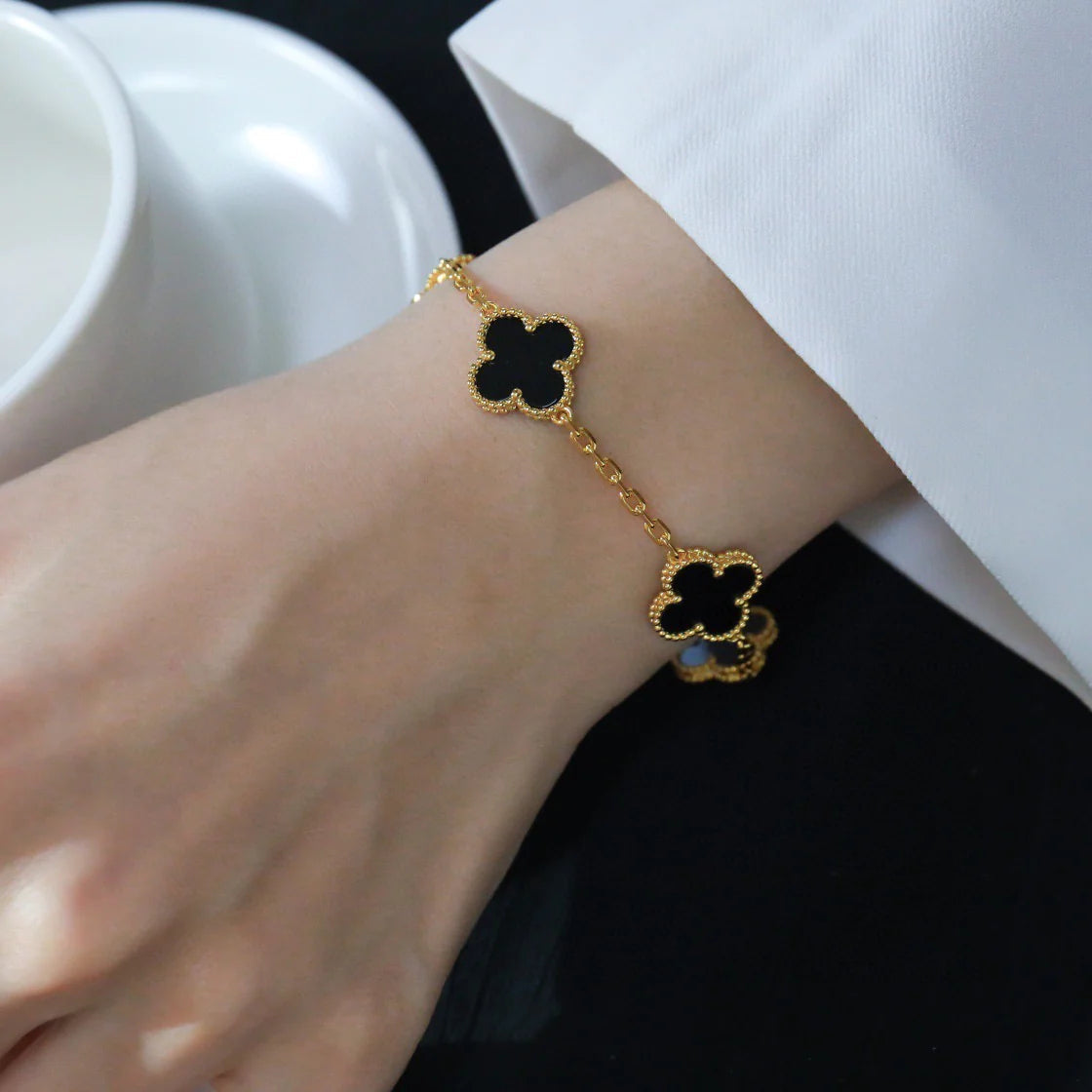 [LORA]CLOVER  5 MOTIFS BLACK ONYX BRACELET
