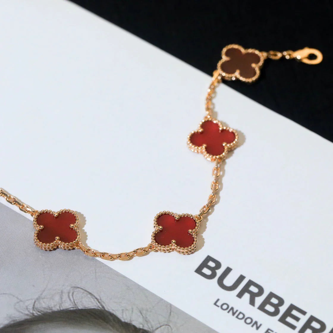 [Lora] CLOVER 5 MOTIF RED CORNELIAN BRACELET COLLECTION