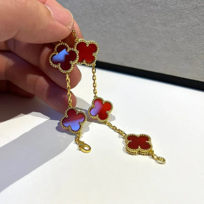 [Lora] CLOVER 5 MOTIF RED CORNELIAN BRACELET COLLECTION
