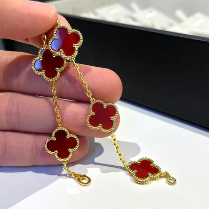 [LORA]CLOVER 5 MOTIFS RED AGATE  BRACELET