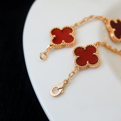 [LORA]CLOVER 5 MOTIFS RED AGATE  BRACELET