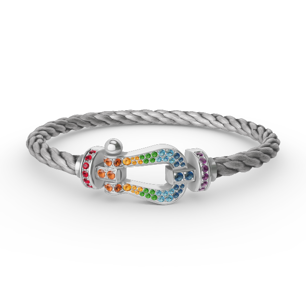 [LORA]FORC LARGE HORSESHOE  COLORED DIAMOND BRACELET SILVER