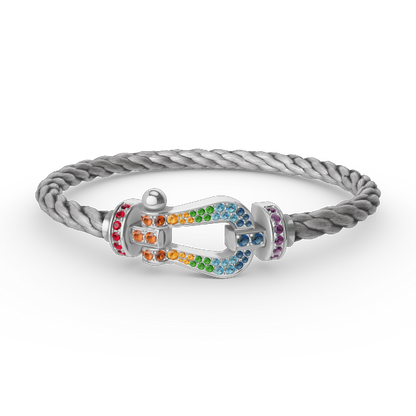 [LORA]FORC LARGE HORSESHOE  COLORED DIAMOND BRACELET SILVER