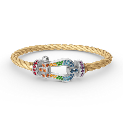 [LORA]FORC LARGE HORSESHOE  COLORED DIAMOND BRACELET SILVER