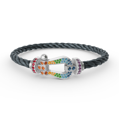 [LORA]FORC LARGE HORSESHOE  COLORED DIAMOND BRACELET SILVER