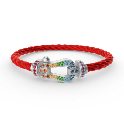 [LORA]FORC LARGE HORSESHOE  COLORED DIAMOND BRACELET SILVER