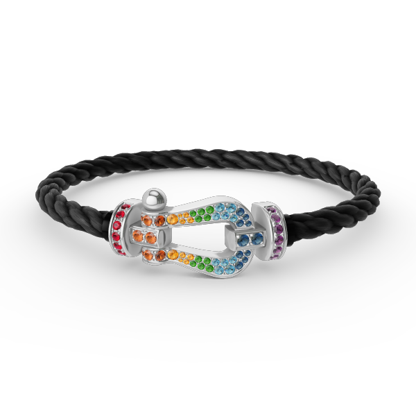 [LORA]FORC LARGE HORSESHOE  COLORED DIAMOND BRACELET SILVER