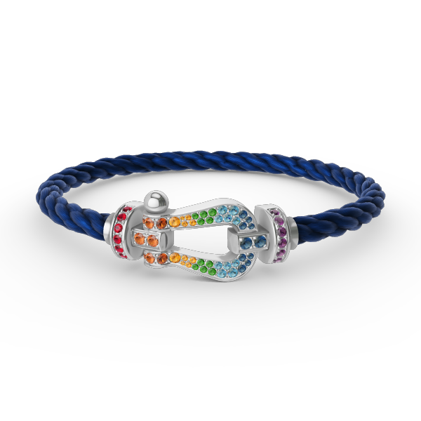 [LORA]FORC LARGE HORSESHOE  COLORED DIAMOND BRACELET SILVER