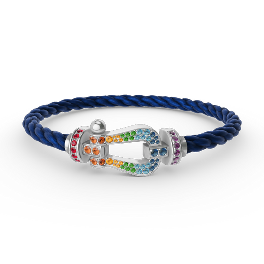 [LORA]FORC LARGE HORSESHOE  COLORED DIAMOND BRACELET SILVER