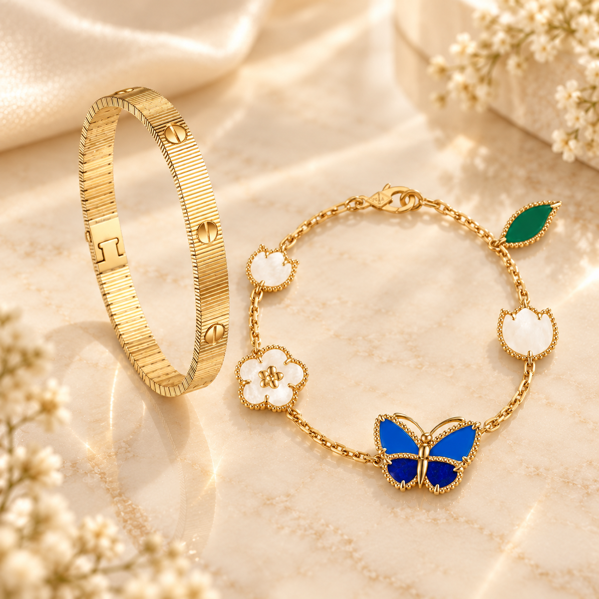 [Lora] Lucky Spring Butterfly 5-Motif & LOVE Unlimited Bracelet Stack Set