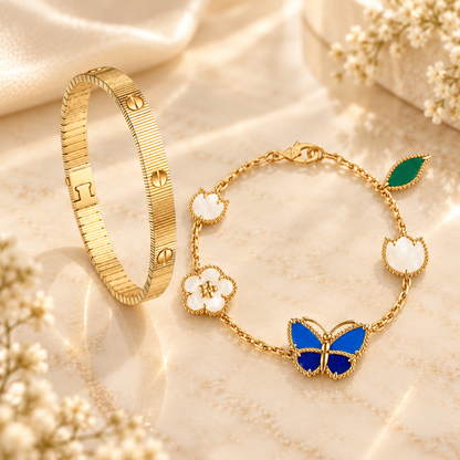 [Lora] Lucky Spring Butterfly 5-Motif & LOVE Unlimited Bracelet Stack Set