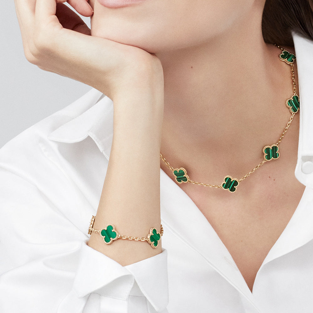 [Lora]CLOVER 10 MOTIFS MALACHITE NECKLACE