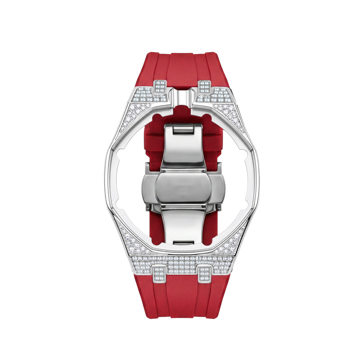 Strap For Ap Swatch Royal Oak Pop Exclusive Steel Case With Diamond(Moissanite) & Silicone Strap
