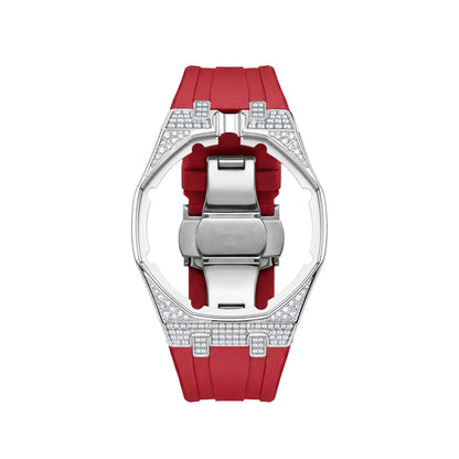 Strap For Ap Swatch Royal Oak Pop Exclusive Steel Case With Diamond(Moissanite) & Silicone Strap
