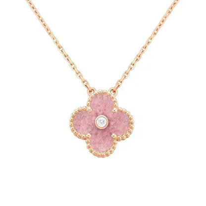 [LORA]CLOVER 15MM DIAMOND RHODONITE NECKLACE